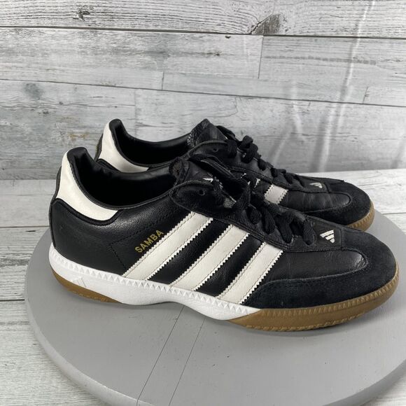 adidas Samba Black Leather Shoes with White Stripes - Picture 4 of 13